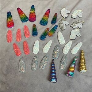 Colorful Glitter Unicorn and Horn patches Set